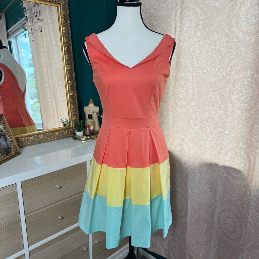 NWT Minuet Multicolor Pleated Retro Styled Dress Twee ModCloth Inspired